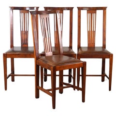 Vintage Set of four sheep leather Art Nouveau design dining chairs with wooden frames