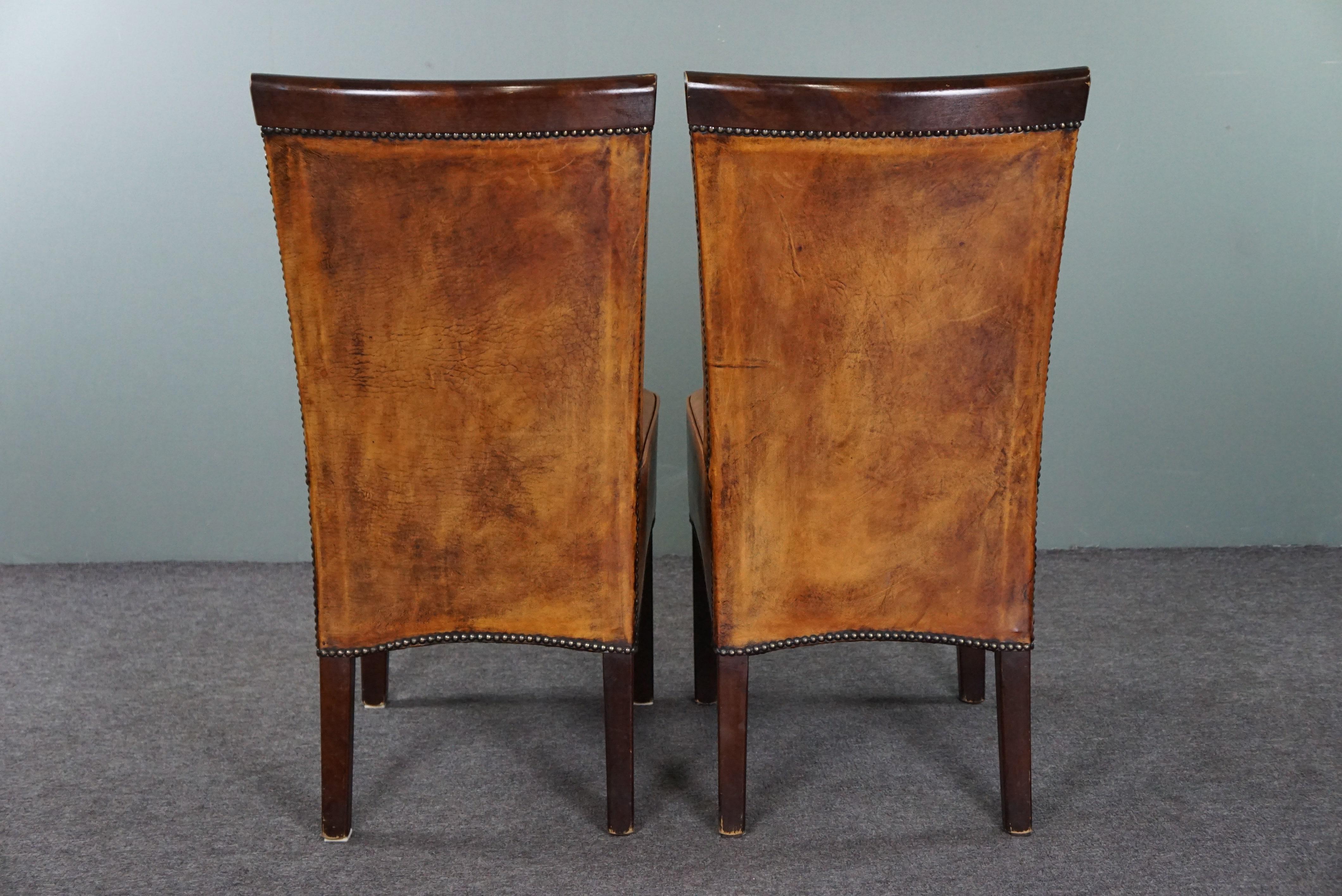 Set of four sheep leather dining chairs in Art Deco style In Good Condition For Sale In Harderwijk, NL