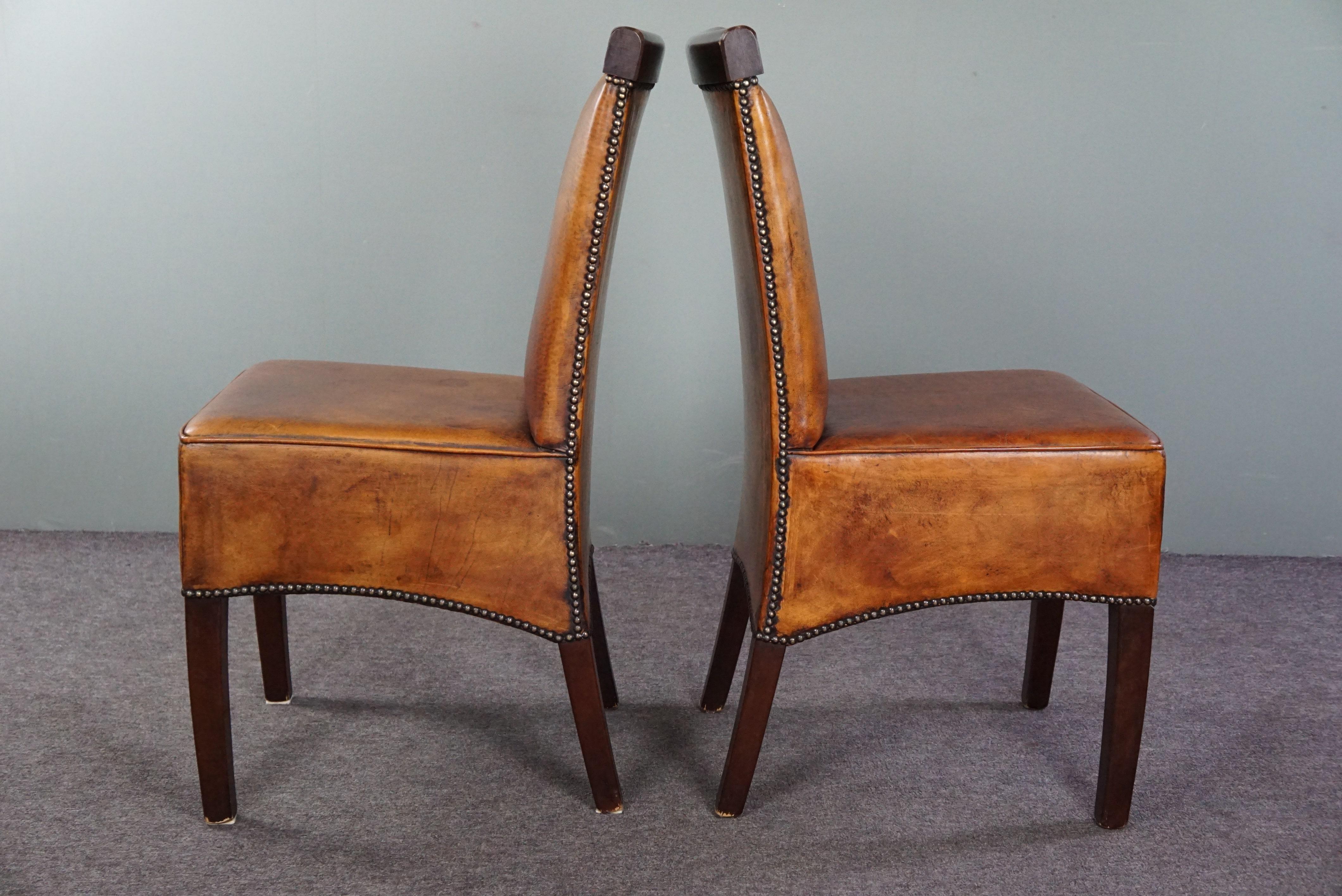 Late 20th Century Set of four sheep leather dining chairs in Art Deco style For Sale