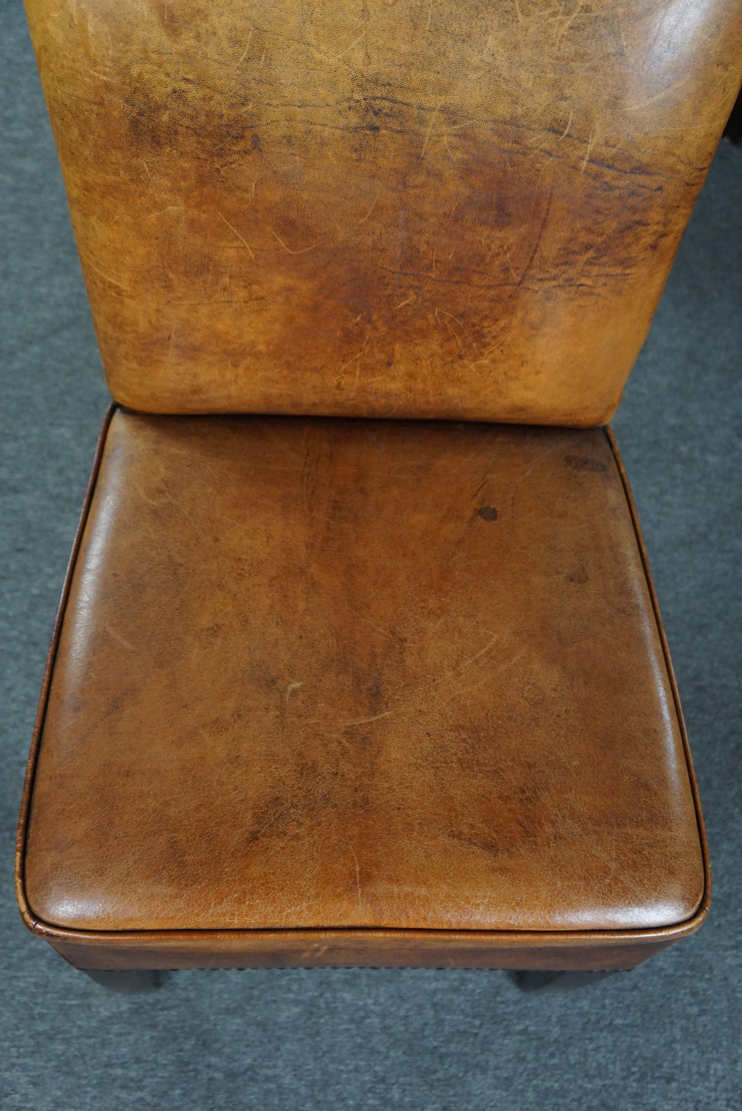 Leather Set of four sheep leather dining chairs in Art Deco style For Sale