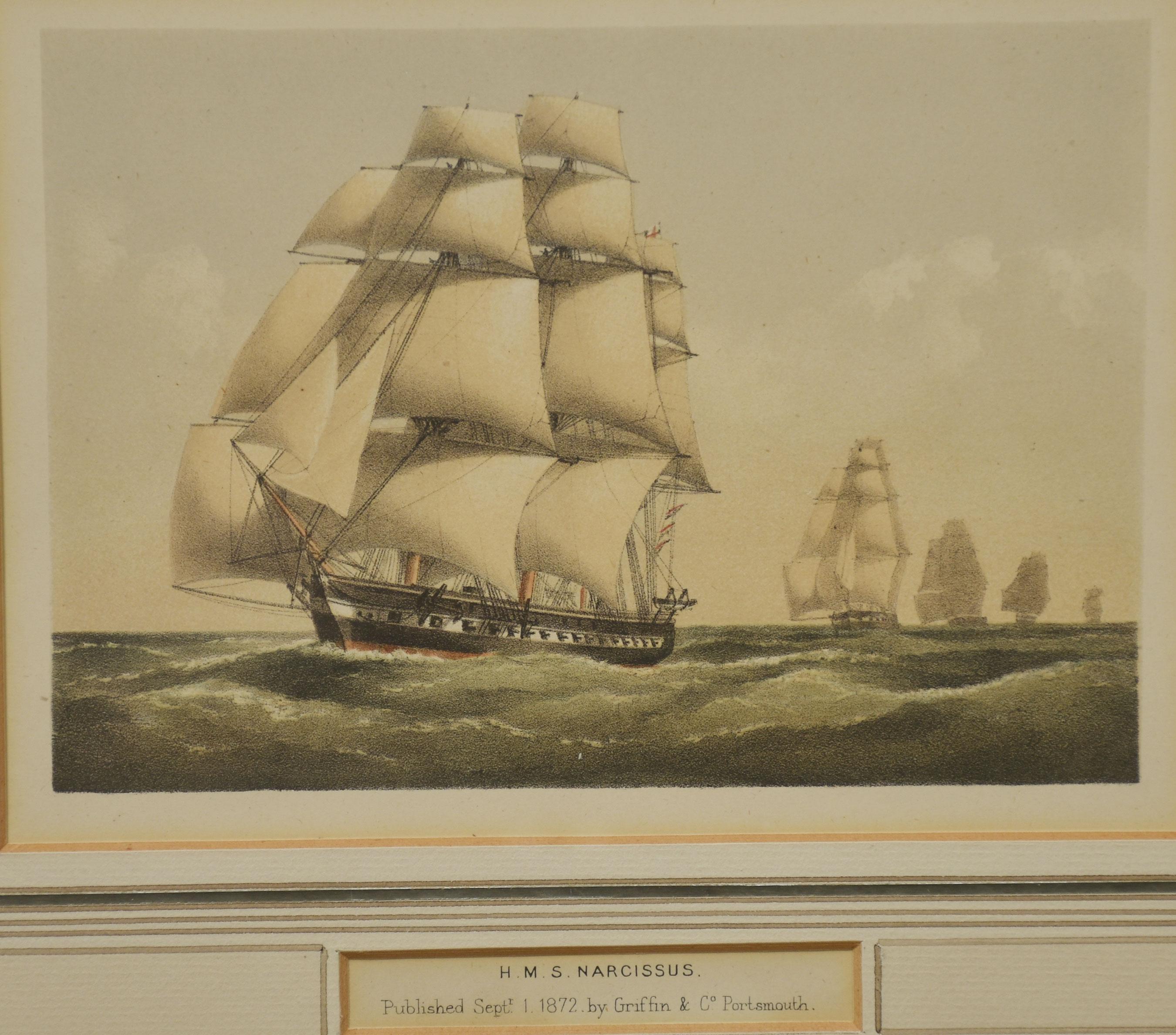 Paint Set of Four Ship Lithographs For Sale