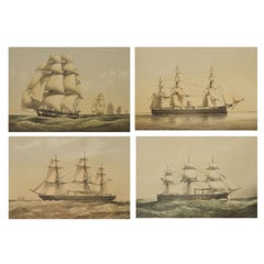 Antique Set of Four Ship Lithographs