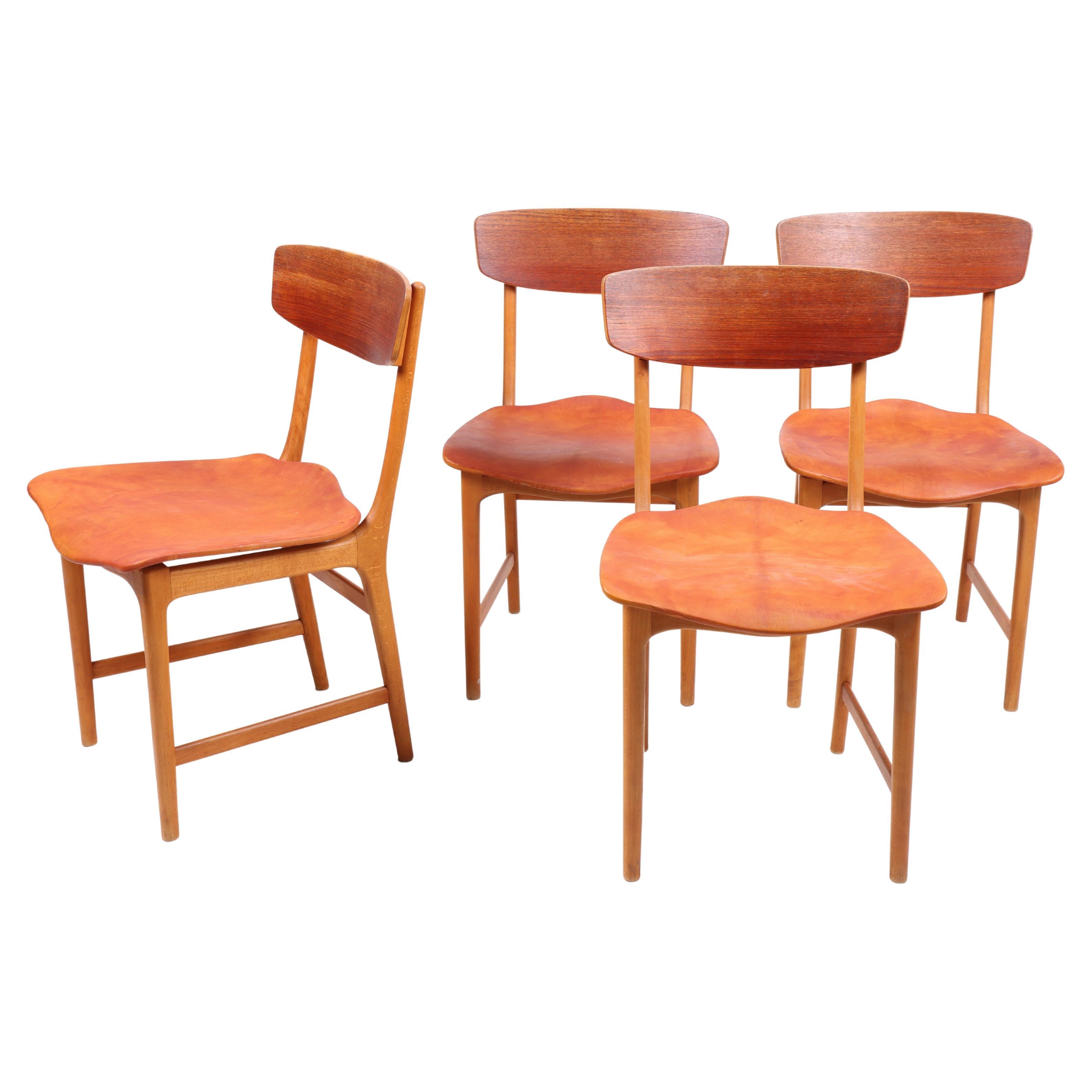 Set of Four Side Chairs in Teak and Leather, Danish Design, 1960s For Sale