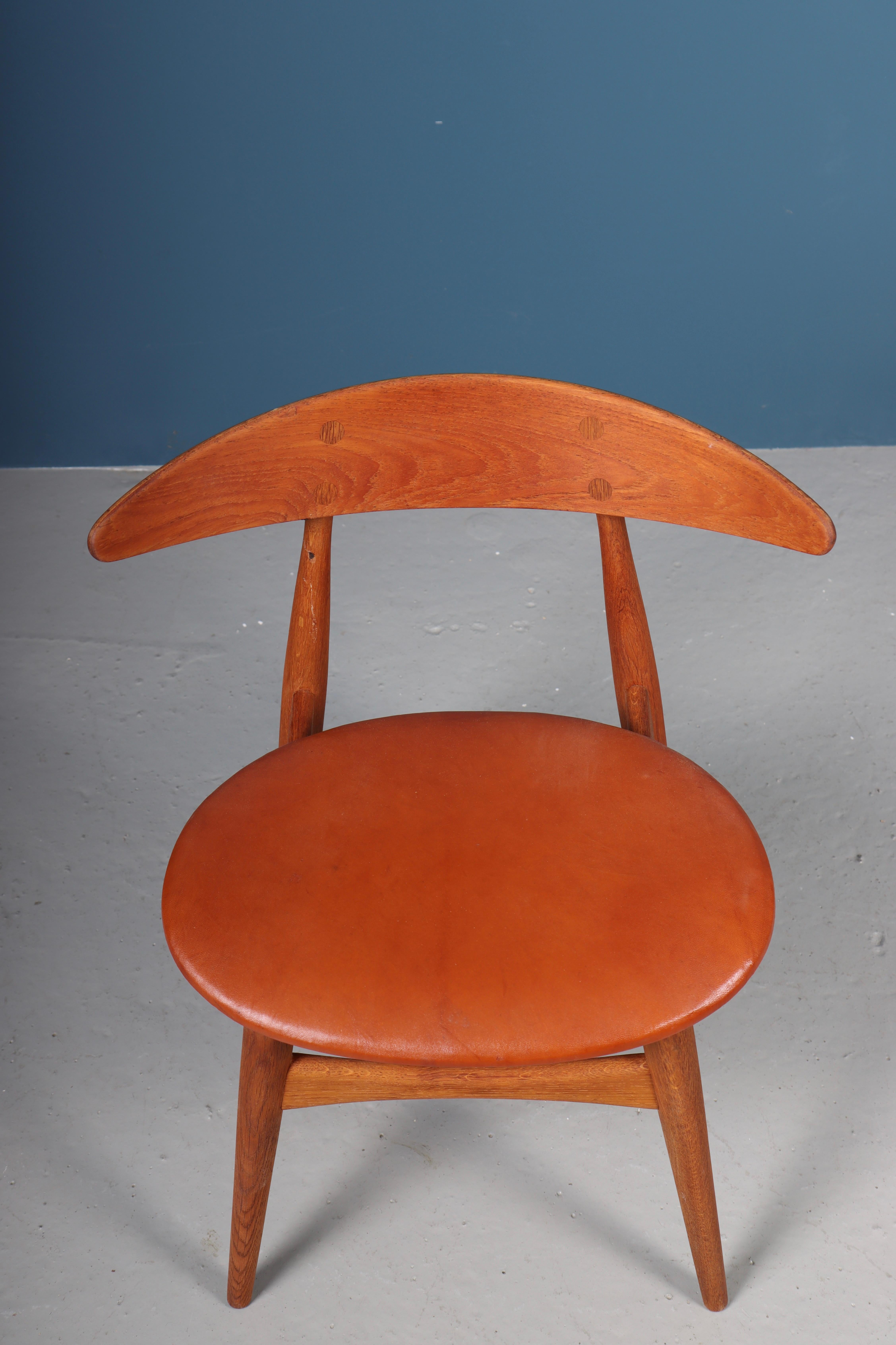 Leather Set of Four Side Chairs in Teak & Oak by Hans Wegner, 1960s