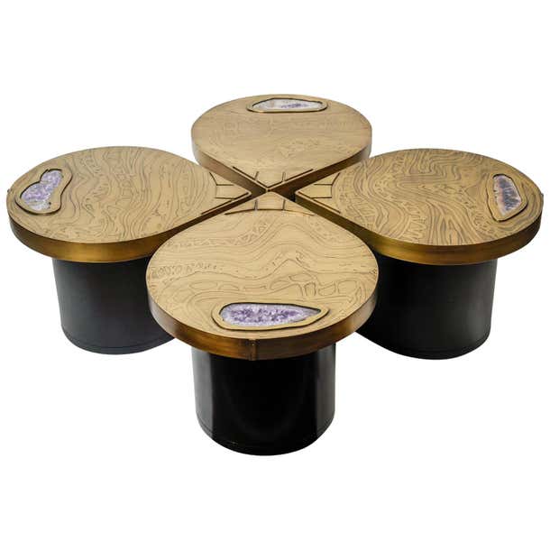 Set of Four Side Etched Brass Tables Attributed to Georges Mathias For ...