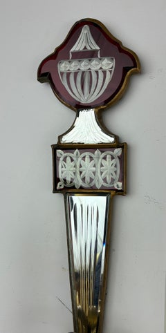 Set of Four Signed Caldwell Mirror Back Bronze Sconces with Ruby Glass Accents