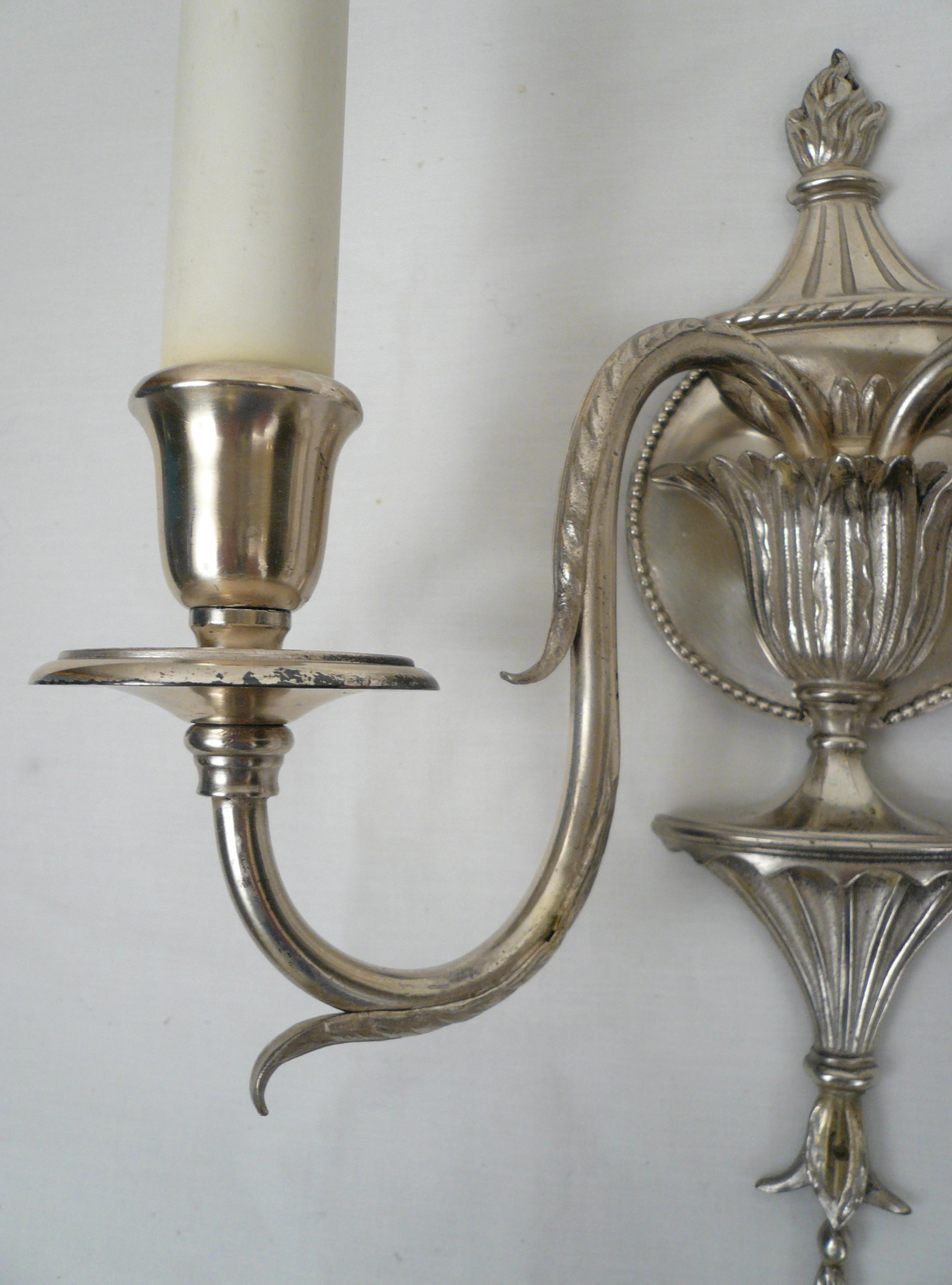 Set of Four Signed E. F. Caldwell Adam Style Silvered Bronze Sconces For Sale 5