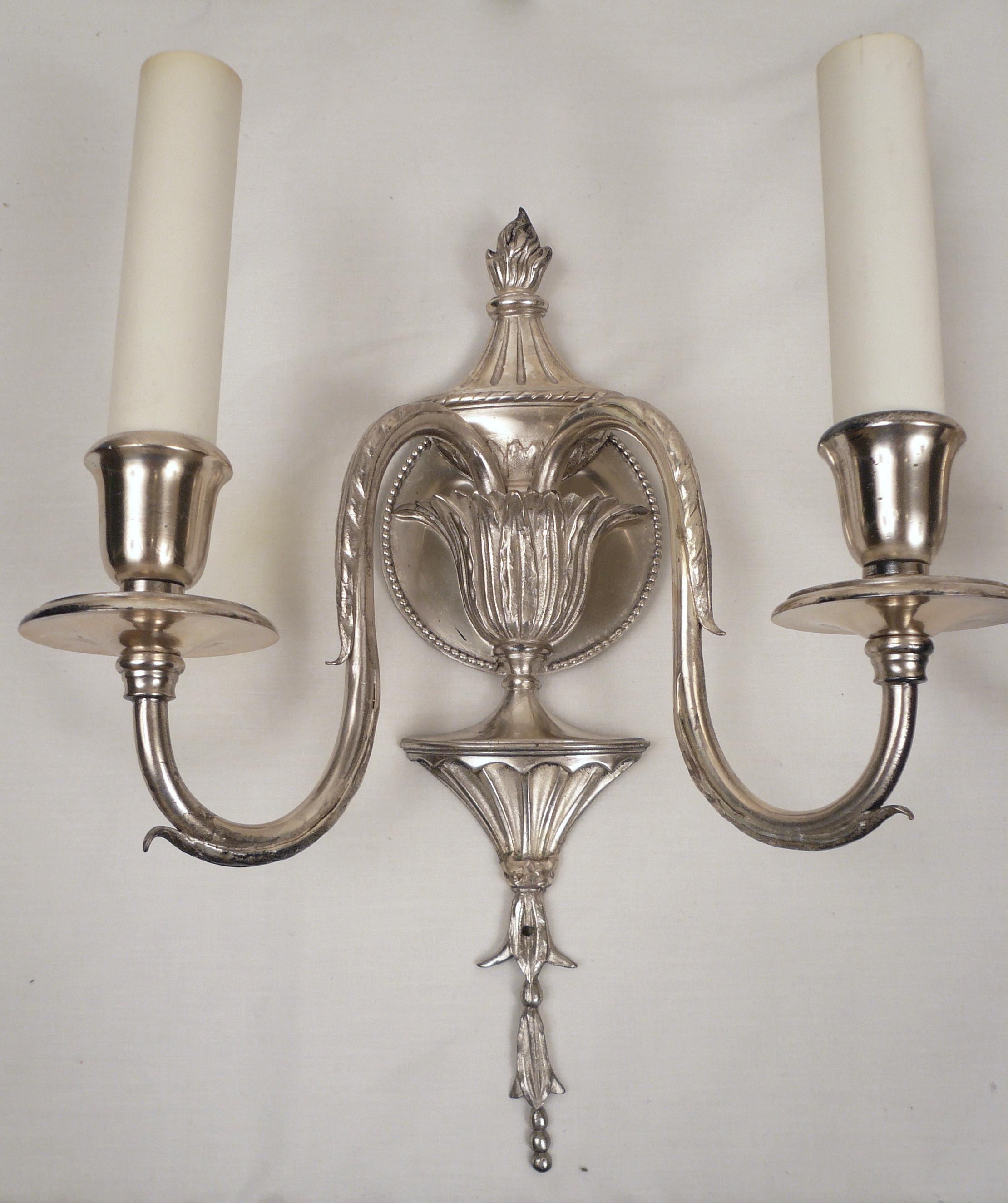 Set of Four Signed E. F. Caldwell Adam Style Silvered Bronze Sconces For Sale 6