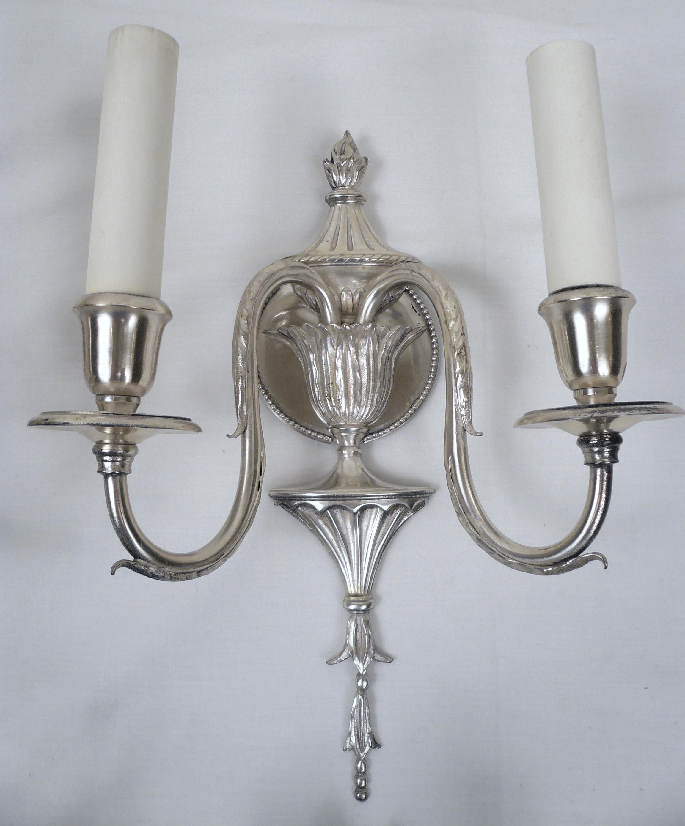 Set of Four Signed E. F. Caldwell Adam Style Silvered Bronze Sconces For Sale 7