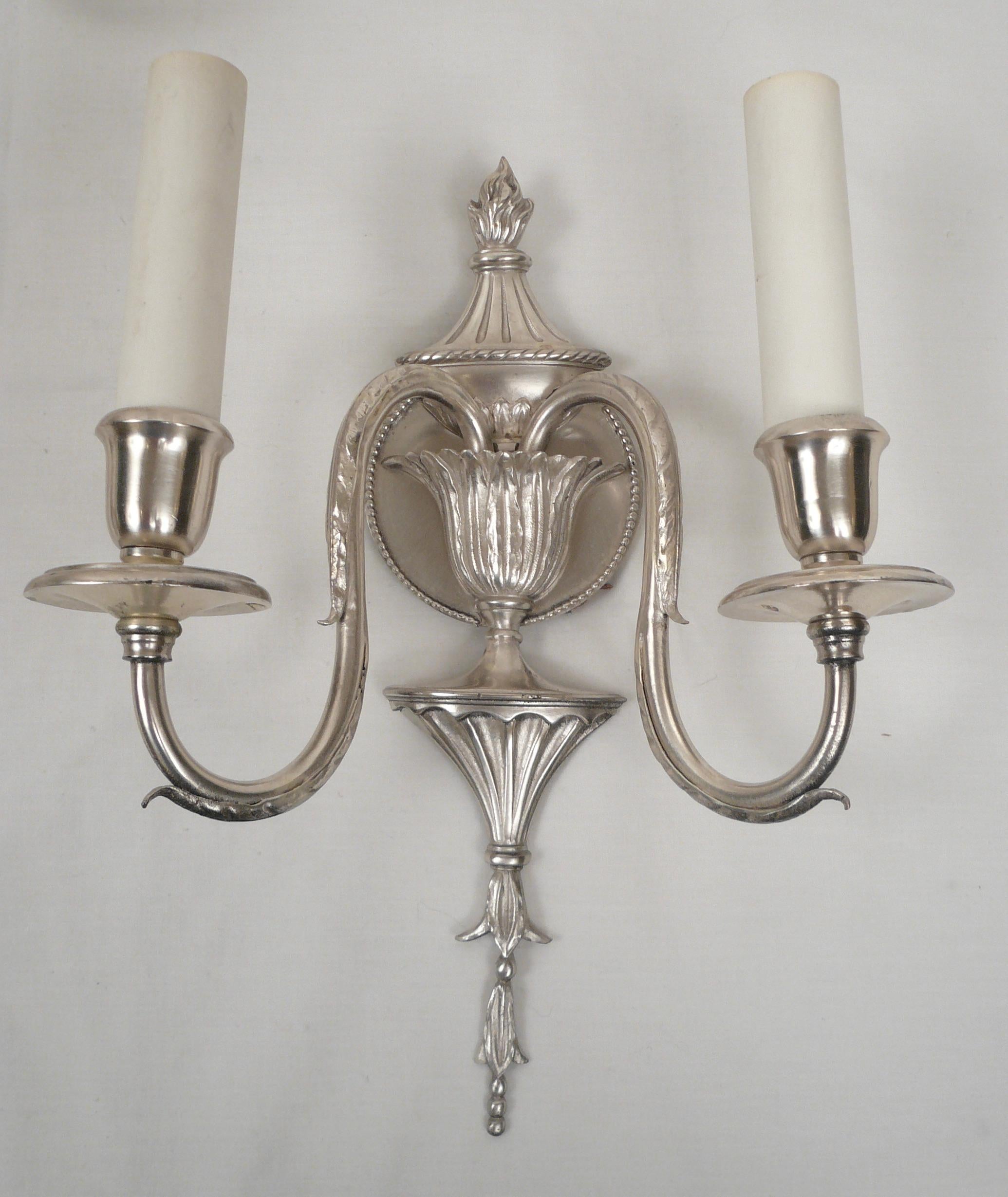 Set of Four Signed E. F. Caldwell Adam Style Silvered Bronze Sconces In Good Condition For Sale In Pittsburgh, PA