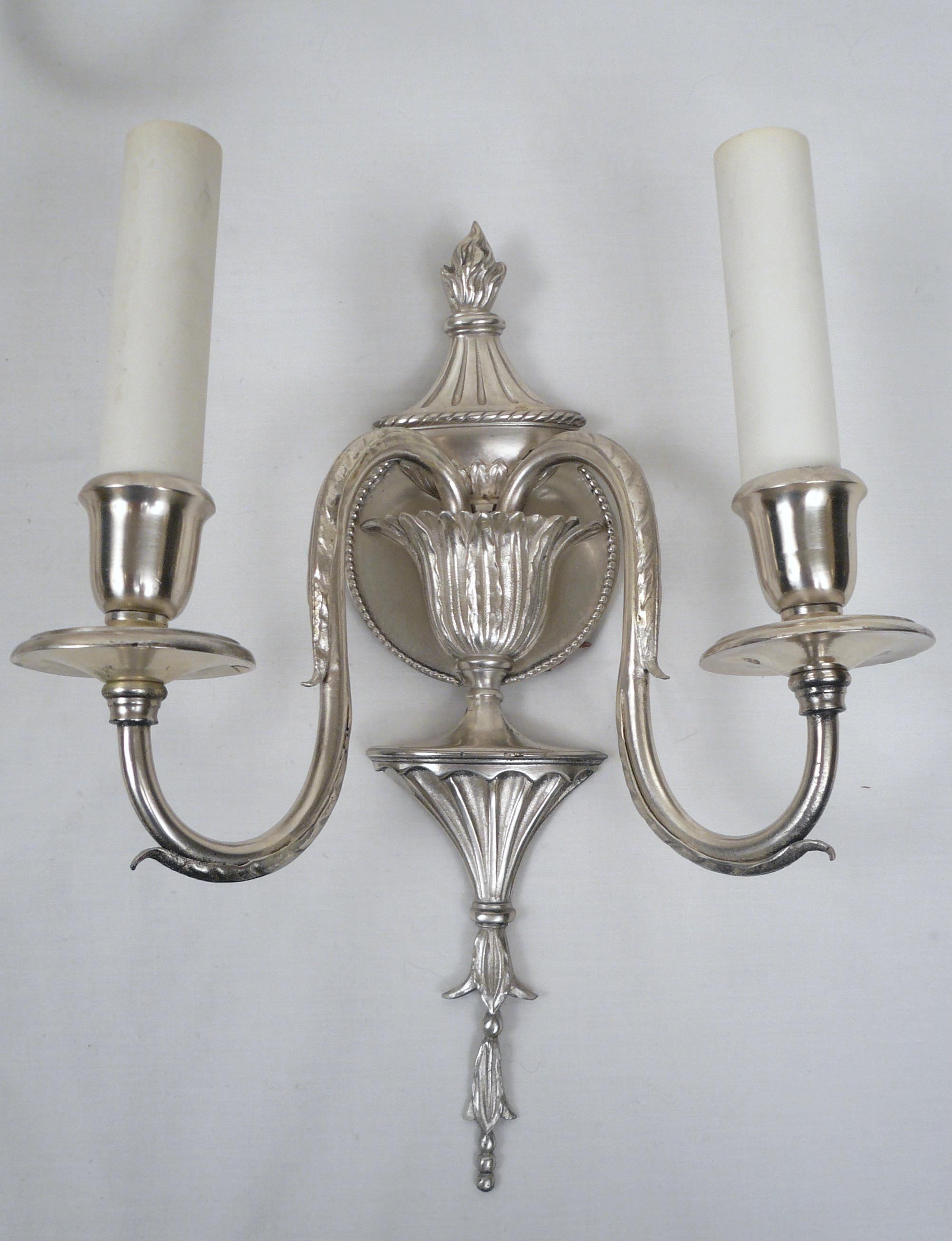 18th Century Set of Four Signed E. F. Caldwell Adam Style Silvered Bronze Sconces For Sale