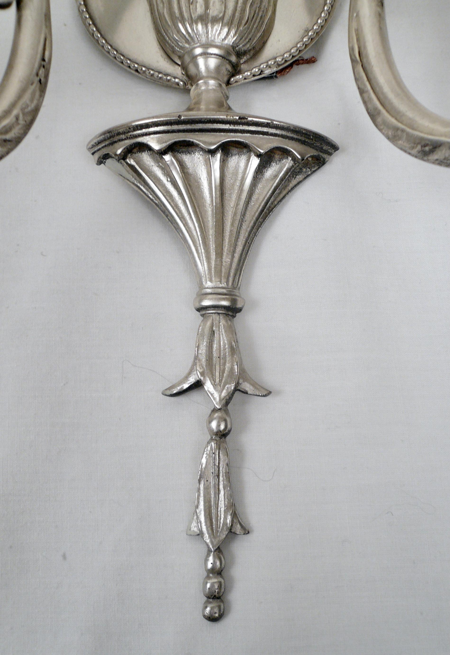 Set of Four Signed E. F. Caldwell Adam Style Silvered Bronze Sconces For Sale 1