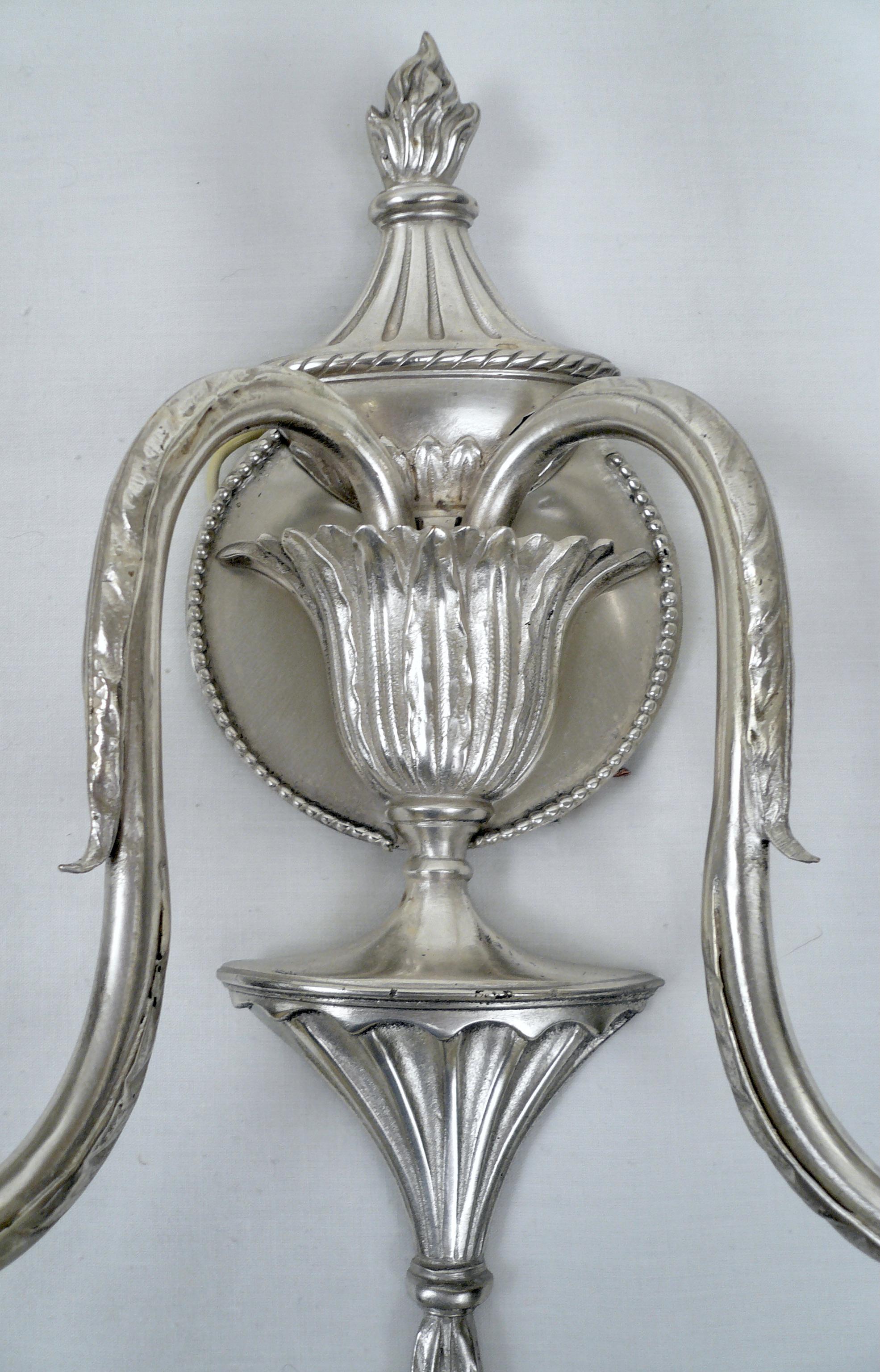 Set of Four Signed E. F. Caldwell Adam Style Silvered Bronze Sconces For Sale 2