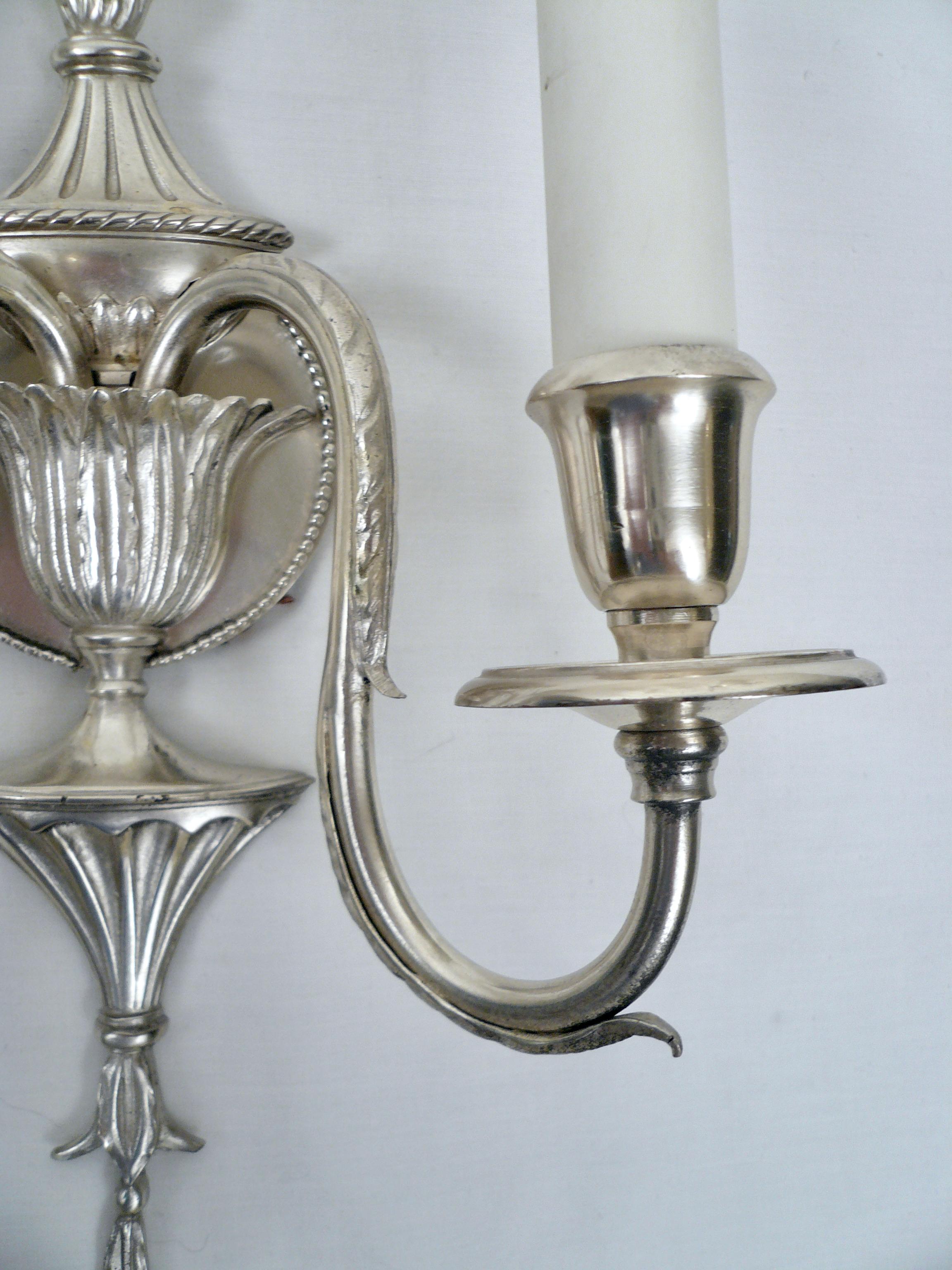 Set of Four Signed E. F. Caldwell Adam Style Silvered Bronze Sconces For Sale 3