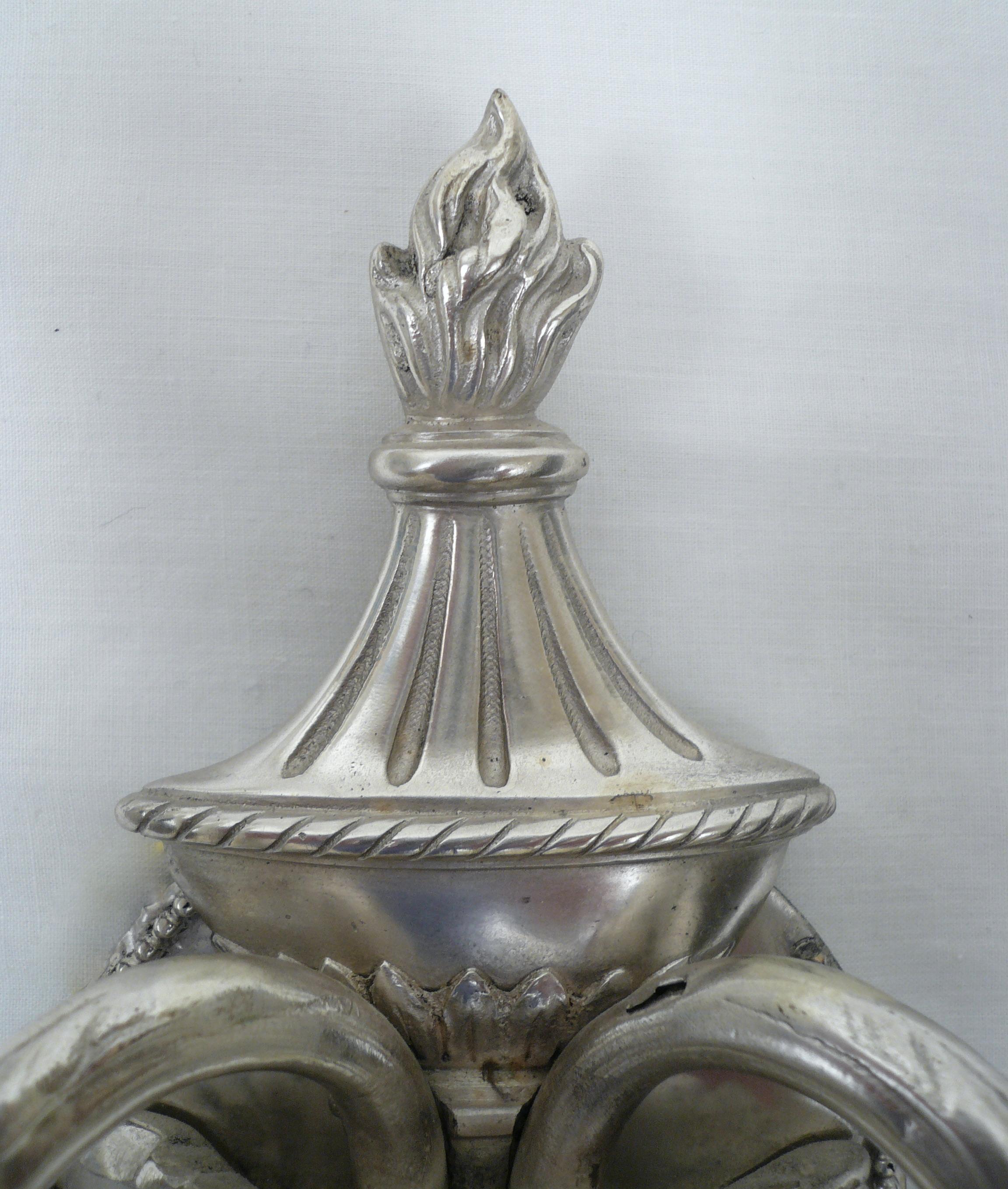 Set of Four Signed E. F. Caldwell Adam Style Silvered Bronze Sconces For Sale 4