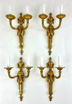 Set of Four Signed E F Caldwell Gilt Bronze Louis XVI Stile Sconces