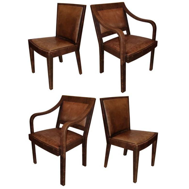 Set of Four Signed Karl Springer Leather Chairs For Sale