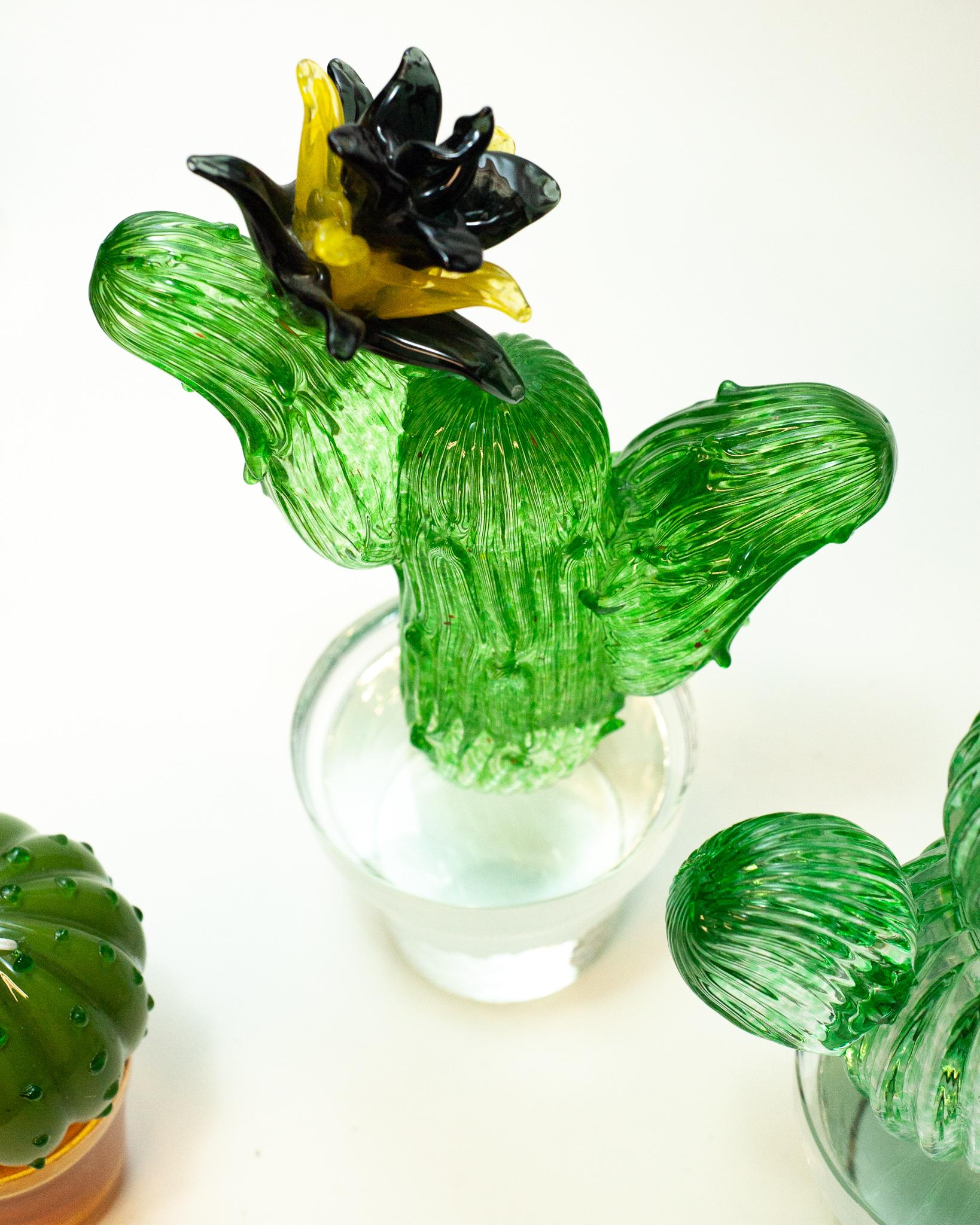 Set of Four Signed Marta Marzotto Hand Blown Murano Glass Cactus Sculptures In Good Condition For Sale In Toronto, ON
