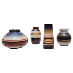 Set of Four Signed Spanish Ceramic Colored Vases by Serra, circa 1960