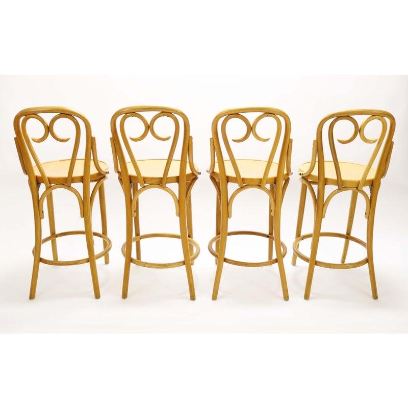 Austrian Set of Four Signed Thonet Bentwood Bar Stools