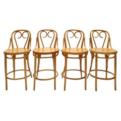 Set of Four Signed Thonet Bentwood Bar Stools