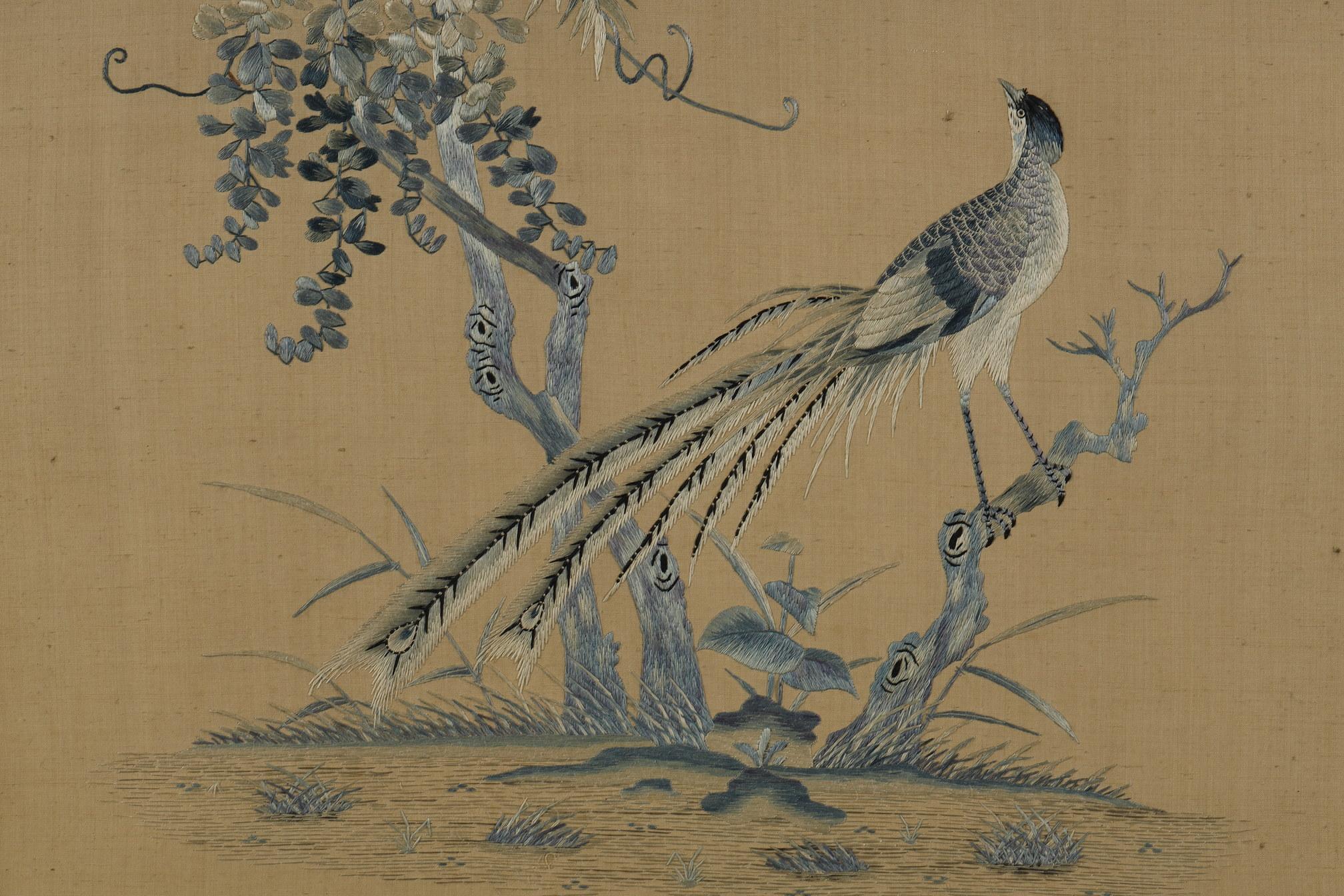 Set of Four Silk « Birds Among the Flowering Branches », China, 19th Century 5