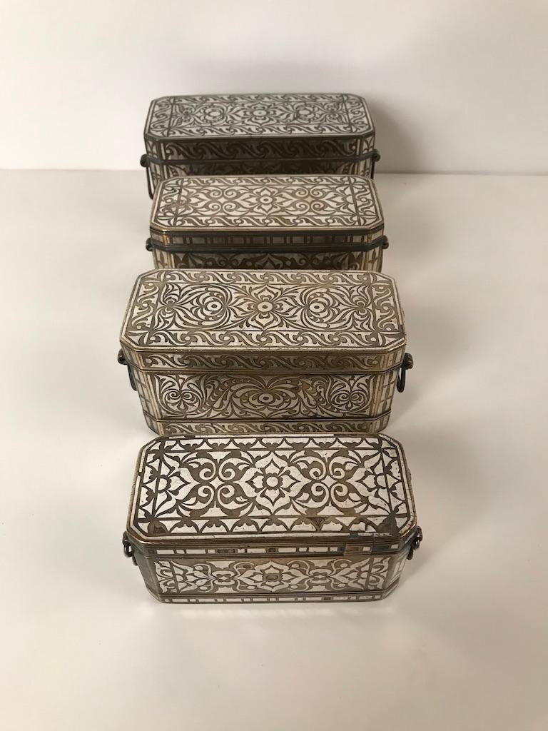 Set of Four Silver and Bronze Inlaid Betel Nut Boxes 8