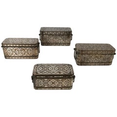Set of Four Silver and Bronze Inlaid Betel Nut Boxes