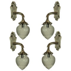 Set of Four Silver Bracket Sconces with Glass Globe Shades