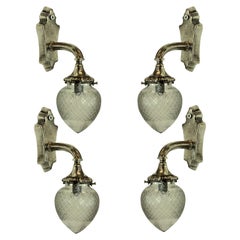 Set of Four Silver Bracket Sconces with Glass Globe Shades