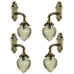 Antique Set of Four Silver Bracket Sconces with Glass Globe Shades