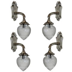 Set of Four Silver Bracket Sconces with Glass Globe Shades