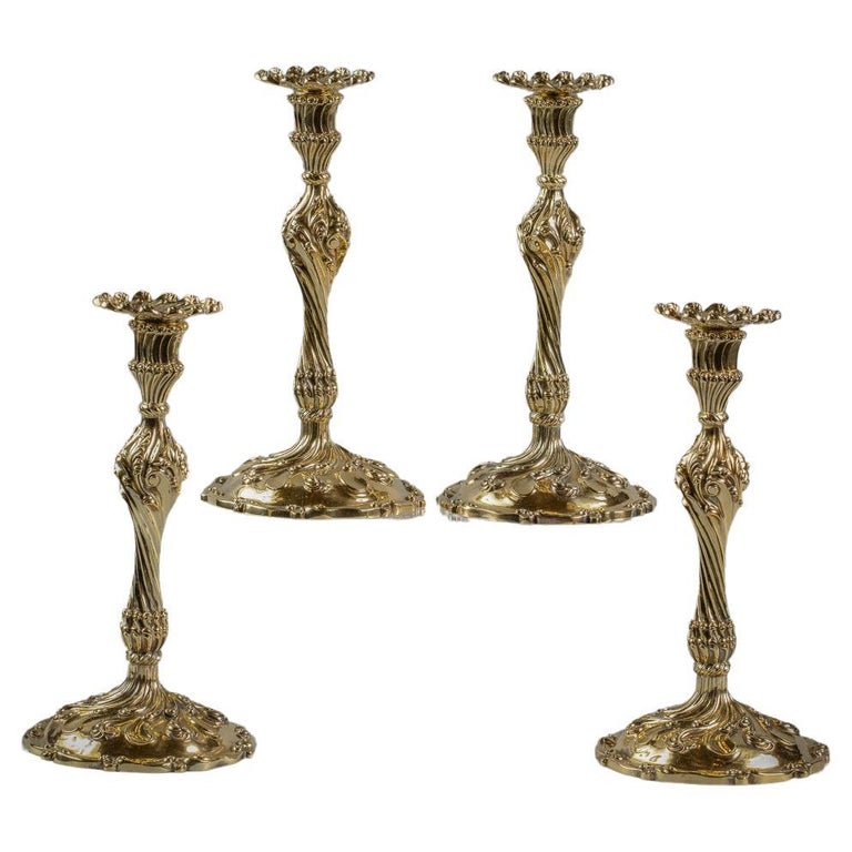 Set of Four Silver Gilt Candlesticks For Sale at 1stDibs