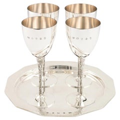 Set of Four Silver Goblets and Tray London 1977