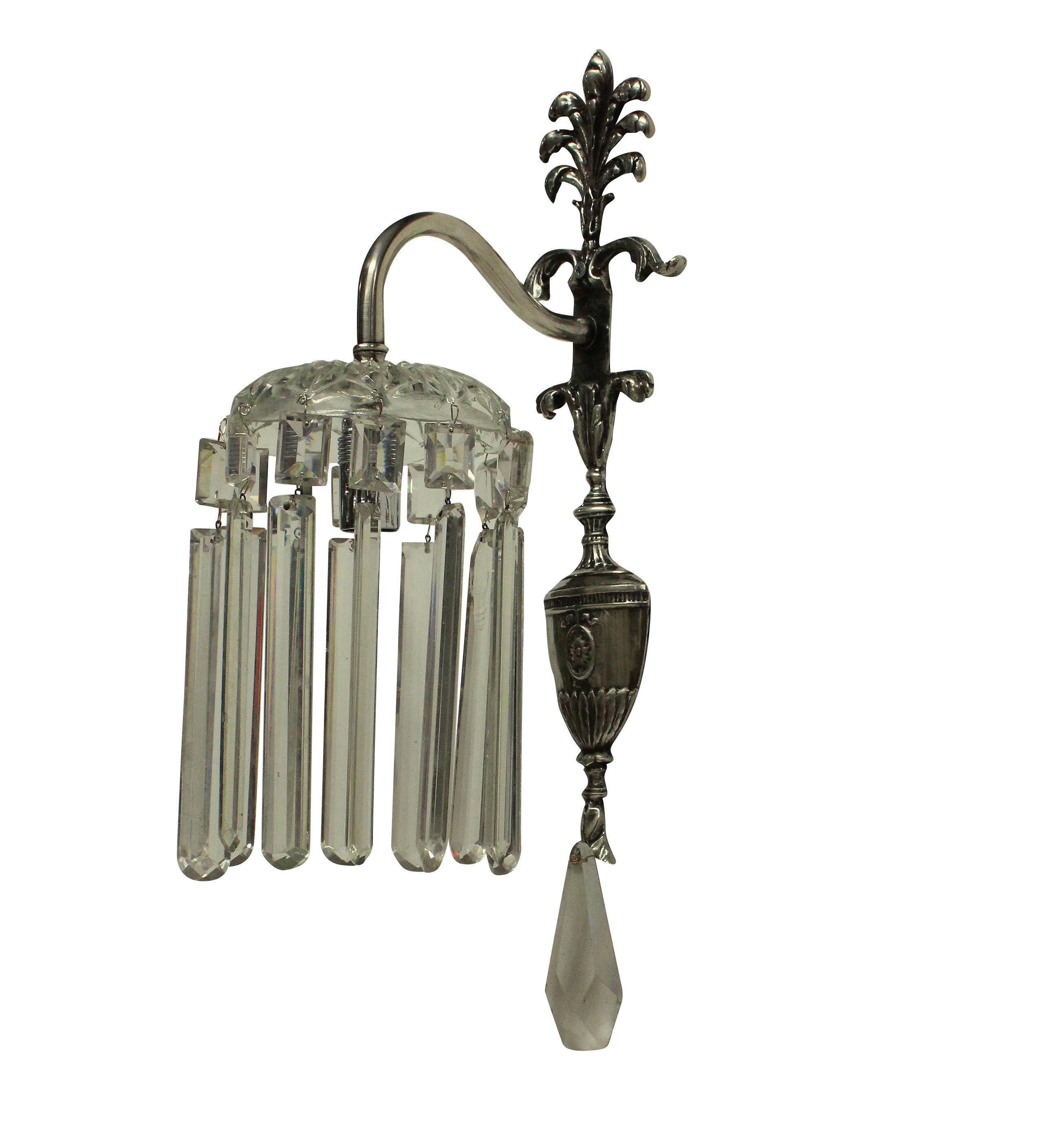 Silvered Set of Four Silver Plated and Cut-Glass Edwardian Wall Sconces