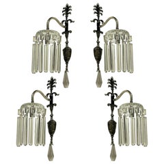 Set of Four Silver Plated and Cut-Glass Edwardian Wall Sconces