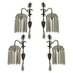 Set of Four Silver Plated and Cut-Glass Edwardian Wall Sconces