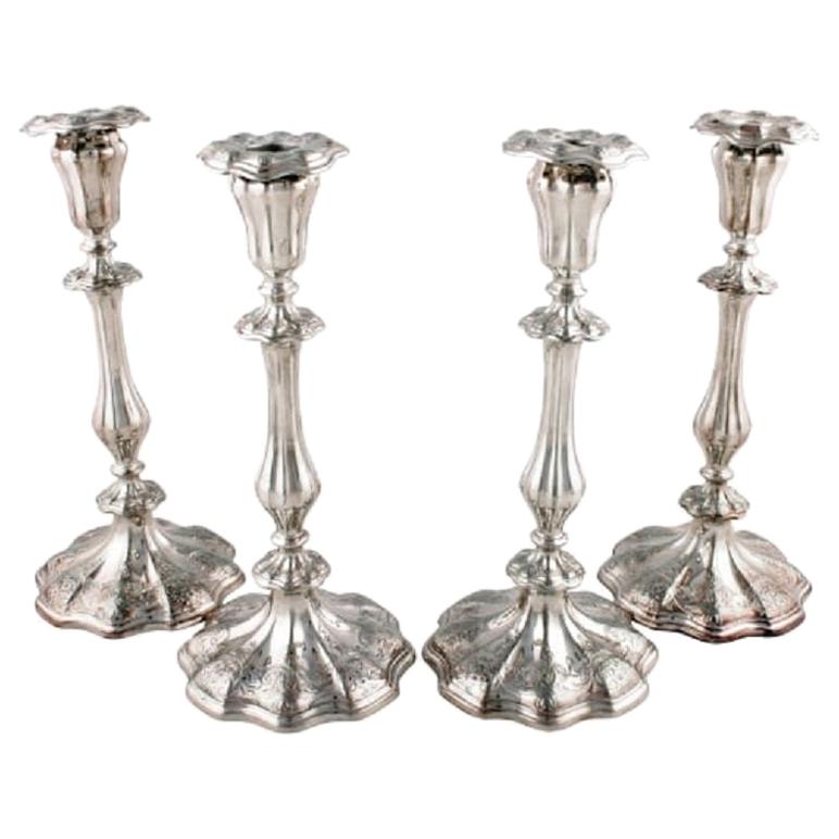 Set of Four Silver Plated Candlesticks, 19th Century For Sale
