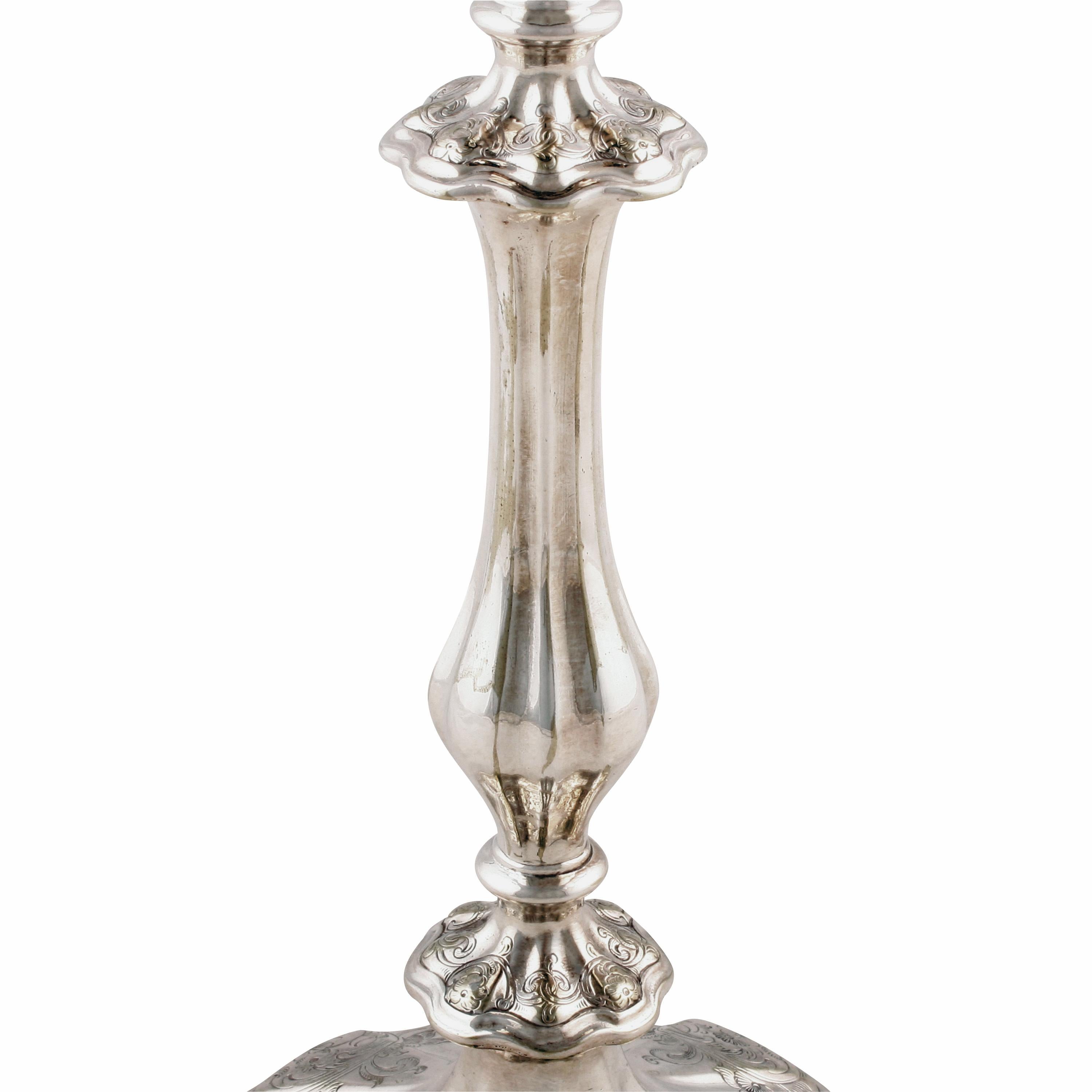 Set of Four Silver Plated Candlesticks For Sale 1