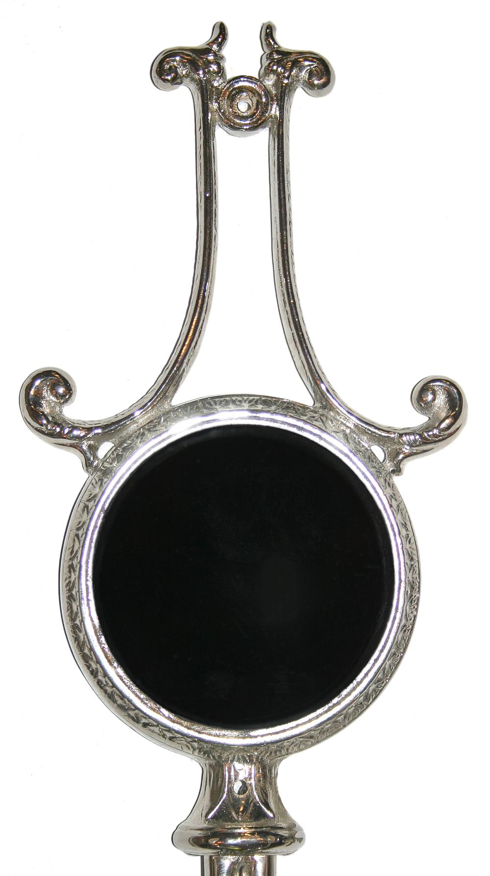 Set of four 1940s silver plated sconces with black mirror insets. Double arm, stylized neoclassic style.

Measurements:
Height 11 .75