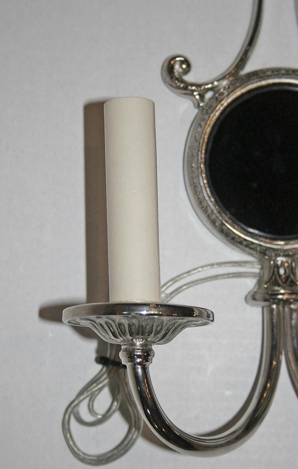European Set of Four Silver Sconces with Black Mirror Insets, Sold per Pair For Sale