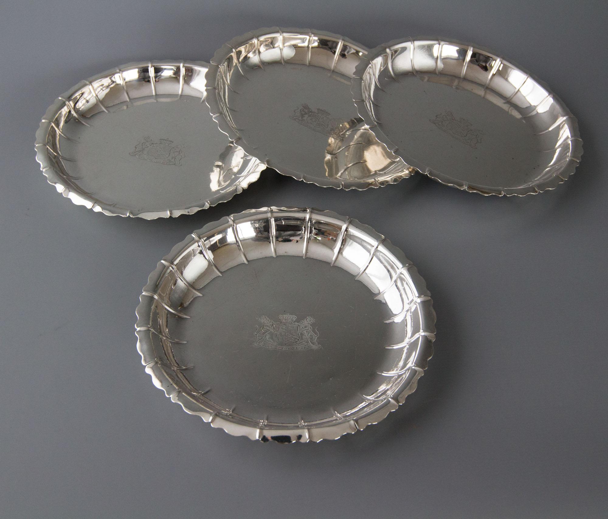 English Set of Four Silver Strawberry or Serving Dishes, London 1835 by Robert Garrard