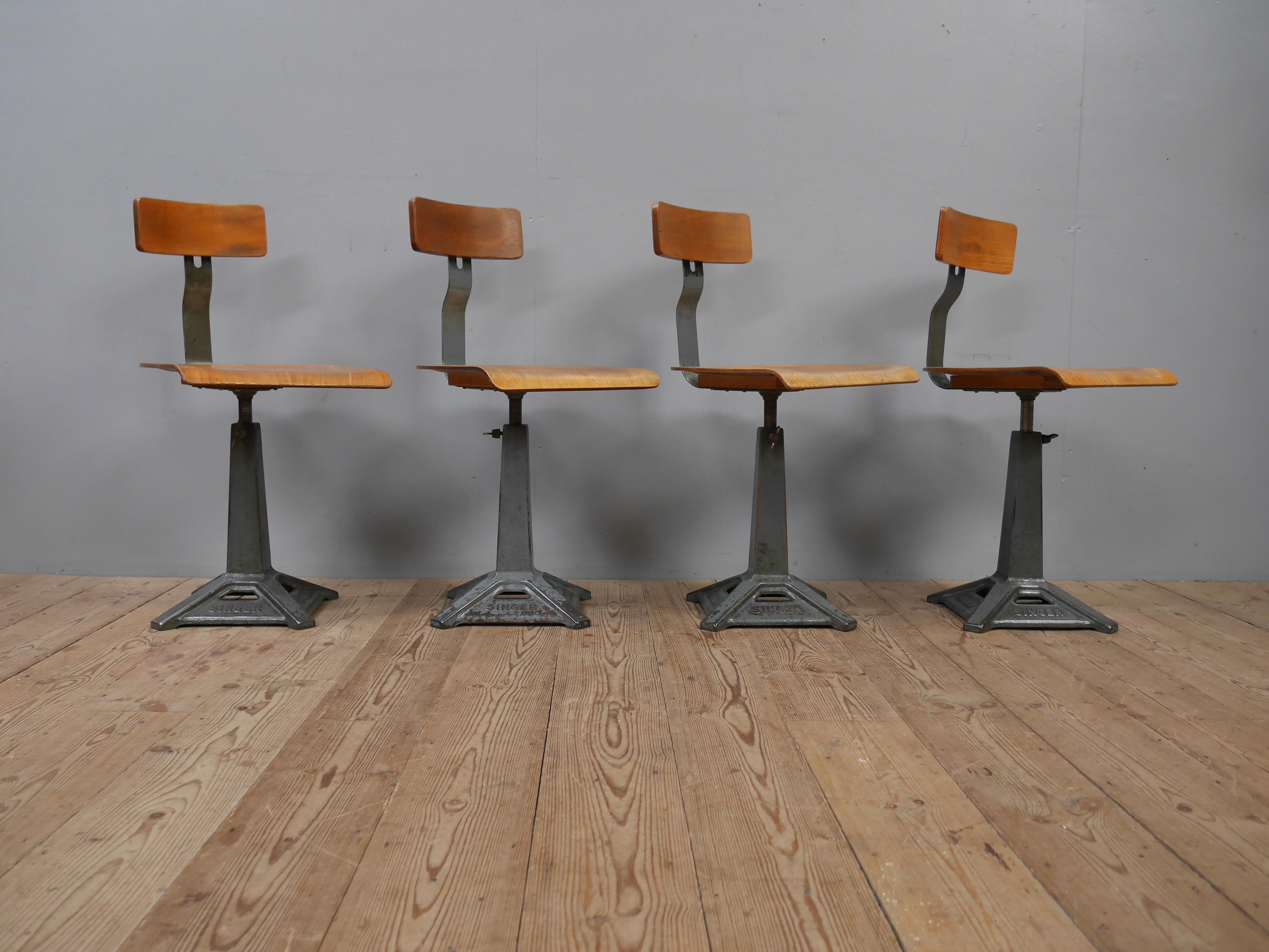 Industrial Set of Four Singer Machinist Chairs, c1950
