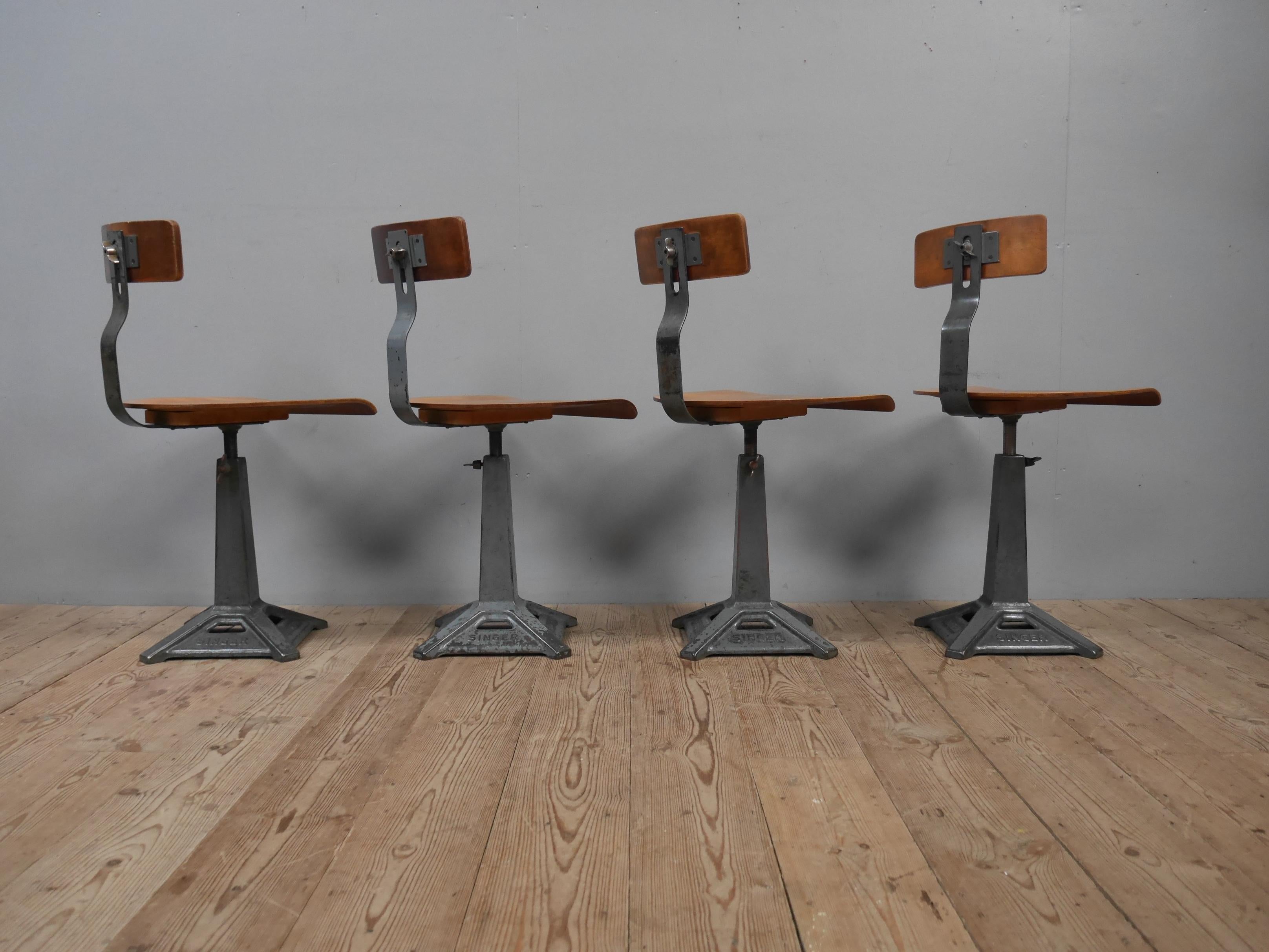 British Set of Four Singer Machinist Chairs, c1950