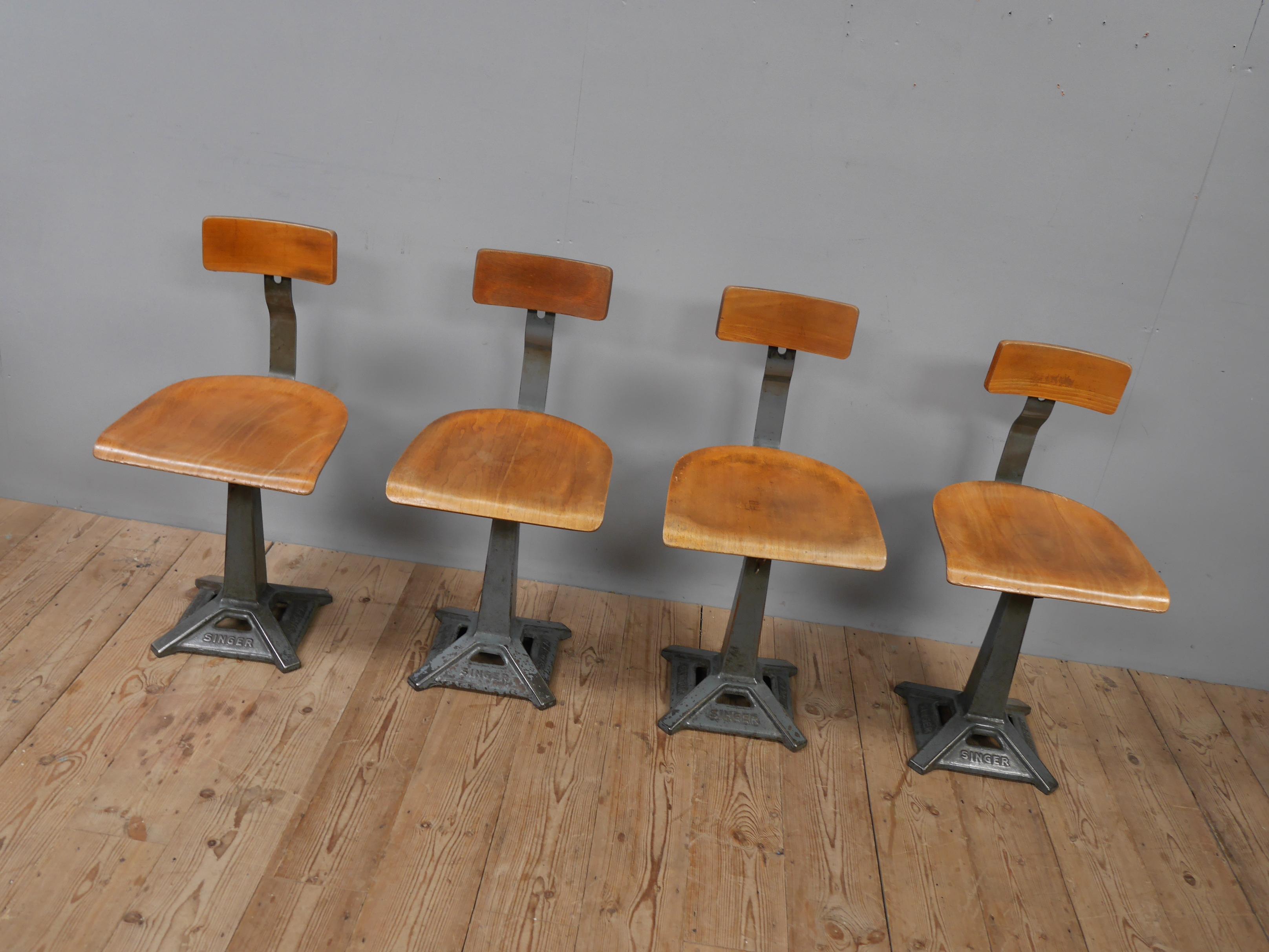 Set of Four Singer Machinist Chairs, c1950 In Fair Condition In Downham Market, GB