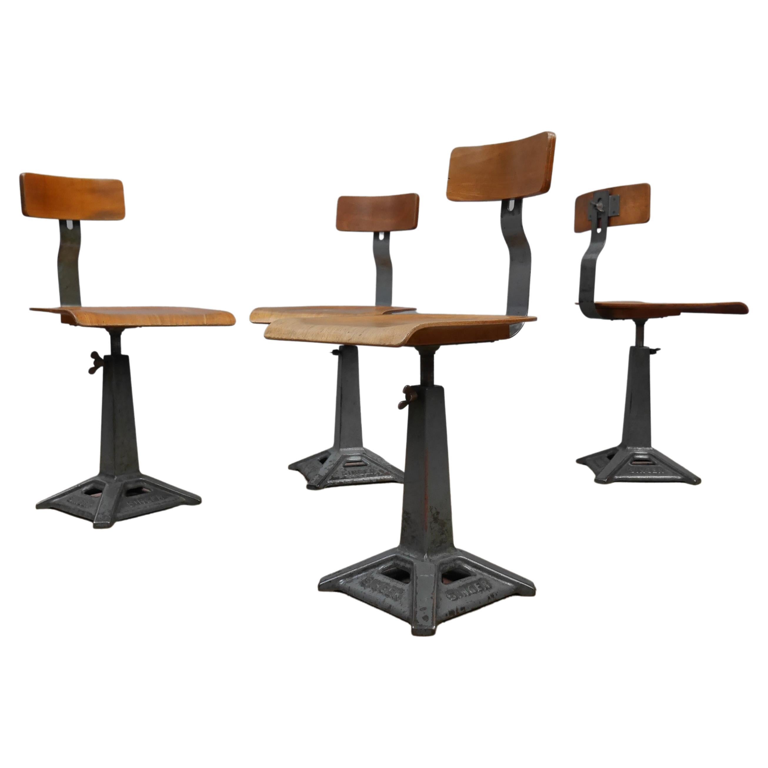 Set of Four Singer Machinist Chairs, c1950