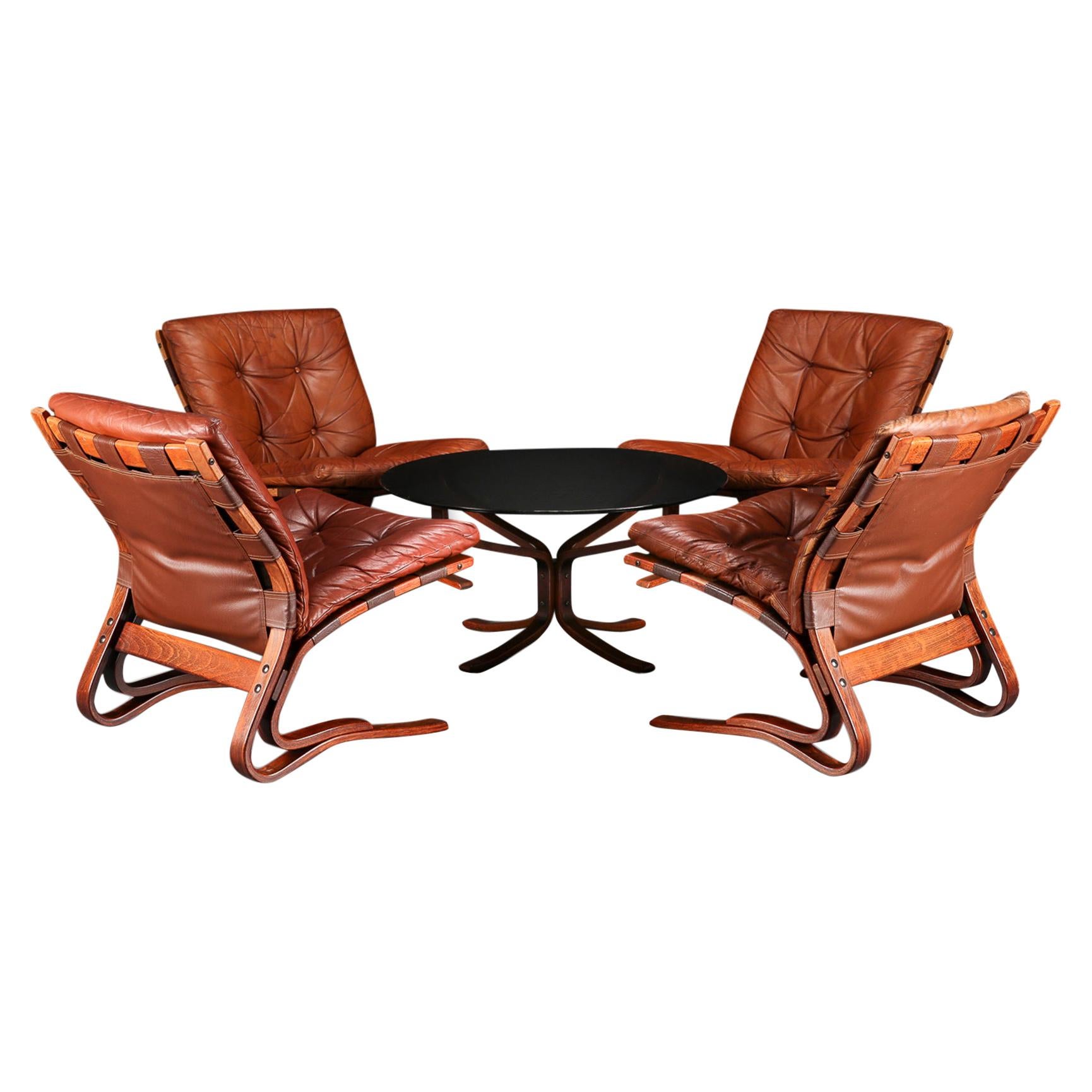 Set of Four ‘Skyline’ Bent Ply Lounge Chairs with Falcon Table