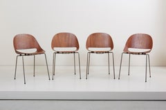 Set of four SL58 Plywood Chairs in Teak by Léon Stynen for Sope, Finland, 1960s