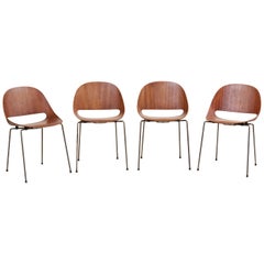 Set of four SL58 Plywood Chairs in Teak by Léon Stynen for Sope, Finland, 1960s