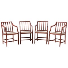 Set of Four Slat Back Cane Dining Armchairs